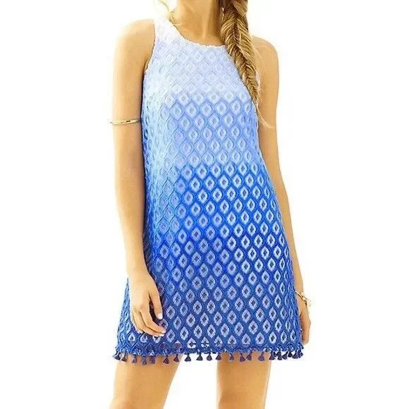 Lilly Pulitzer | Dresses | Lilly Pulitzer Shift Dress M Crochet Blue Ombre Lace  Marquette Tassel Sleeveless | Poshmark